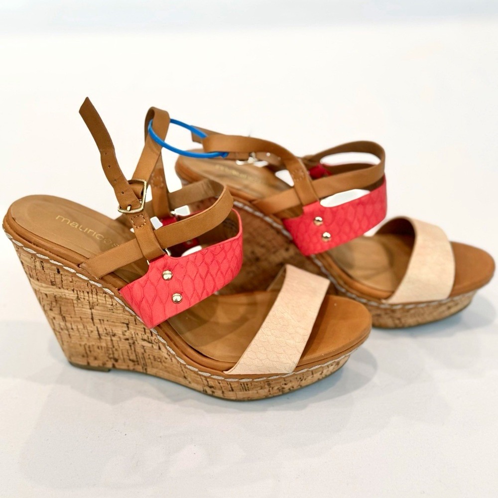 maurices Womens Studded Strappy Wedge Sandals Ankle Strap Buckle Size 7 shoes